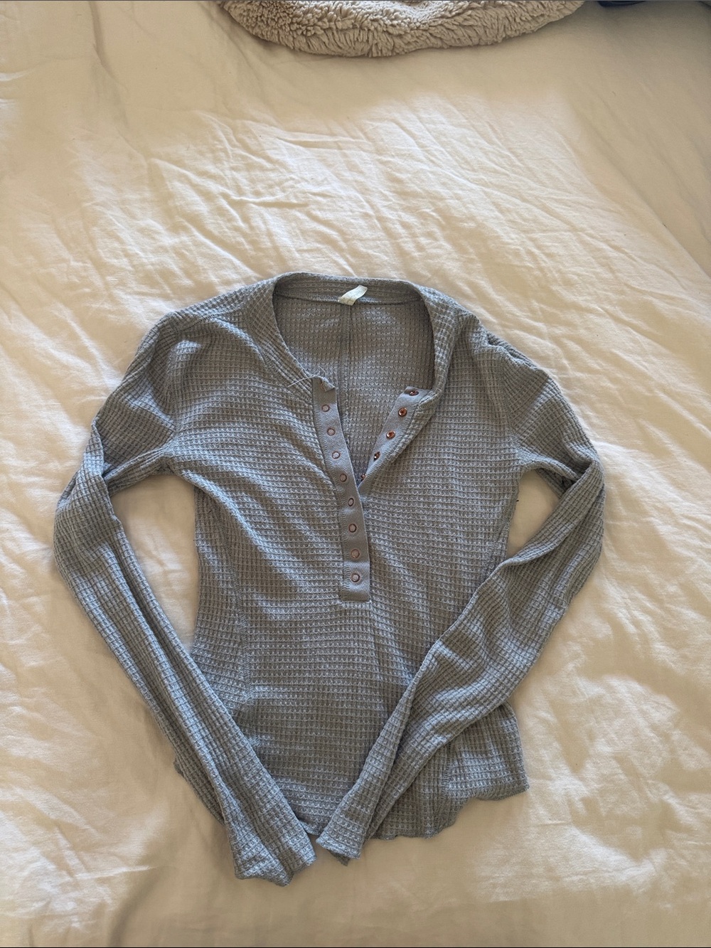 Free People Waffle Henley Long Sleeve Top - Light Gray
